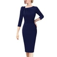 thumbnail image 1 of Vestido VFSHOW azul marino con cuello de lazo asimétrico plisado para mujer, 1 of 6