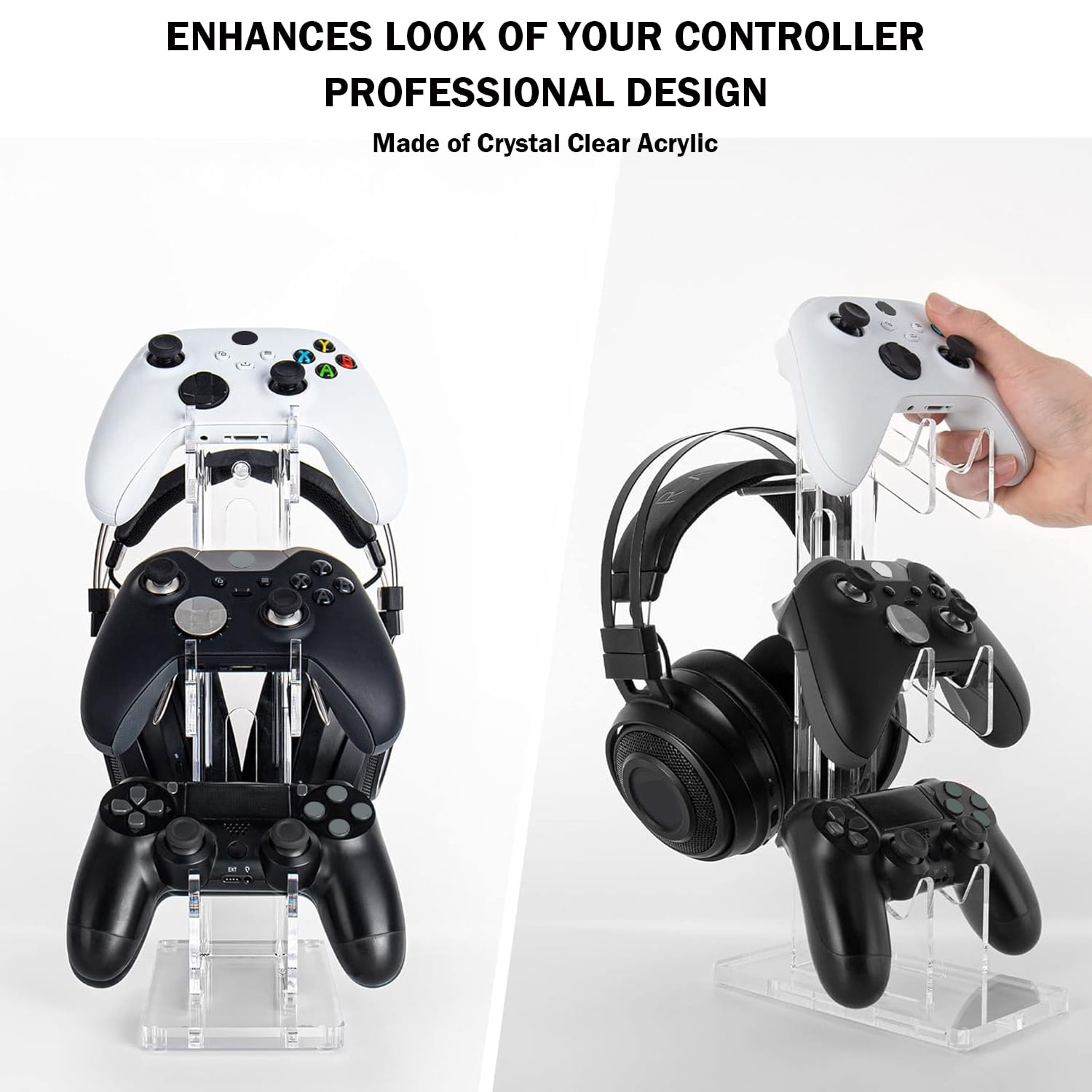 3 Tier Controller Stand and Headset Stand for Xbox One X/Switch/PS4/PS5/PC, Controller Holder Gaming Accessories-Black
