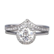 Diamond Moissanite Engagement Ring Set 3.75 Carat 10mm Round Cut Wedding Bands 10k White Gold Curved Chevron V Matching