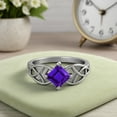 thumbnail image 4 of 5mm Square Shape Natural Amethyst 925 Silver Celtic Women Mother's Day Gift Ring, 4 of 7