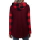 thumbnail image 2 of Top de mujer de manga larga con estampado a cuadros, blusa con capucha empalmada para traje de otoño e invierno, rojo vino M, 2 of 6
