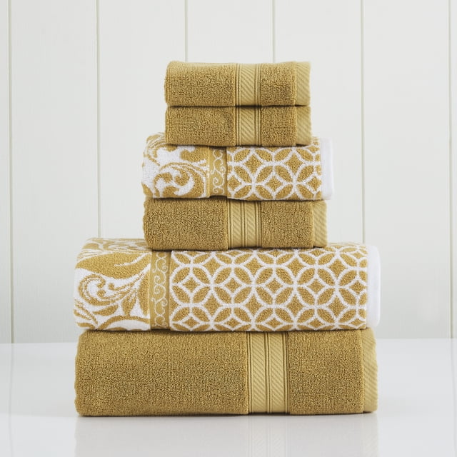 Pacific Coast Textiles Juego de Toallas de Baño de Algodón de 6 Piezas con Filigrana de Trébol, Color Dorado