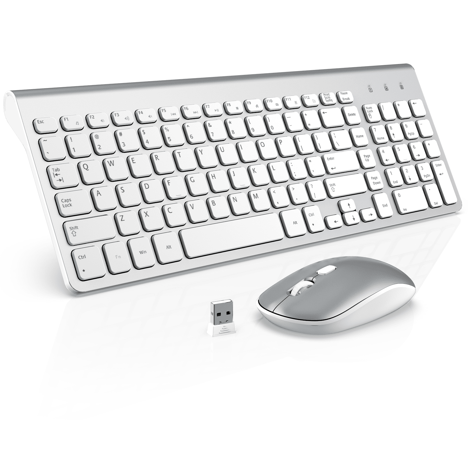 Wireless Keyboard Mouse Combo Silver and Grey WisFox 2.4GHz Slim Full Size Wireless Keyboard and Mouse Set with Number Pad and Nano Receiver for PC Laptop Windows Quiet and Ergonomic 