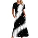 thumbnail image 2 of Puntoco Vestido Midi De Moda Para Mujer Vestido Con Cuello Redondo Y Manga Corta Con Dos Bolsillos En Capas Y Estampado De Estrellas Brillantes Negro S,Regalos Para Mujer Joven, 2 of 6