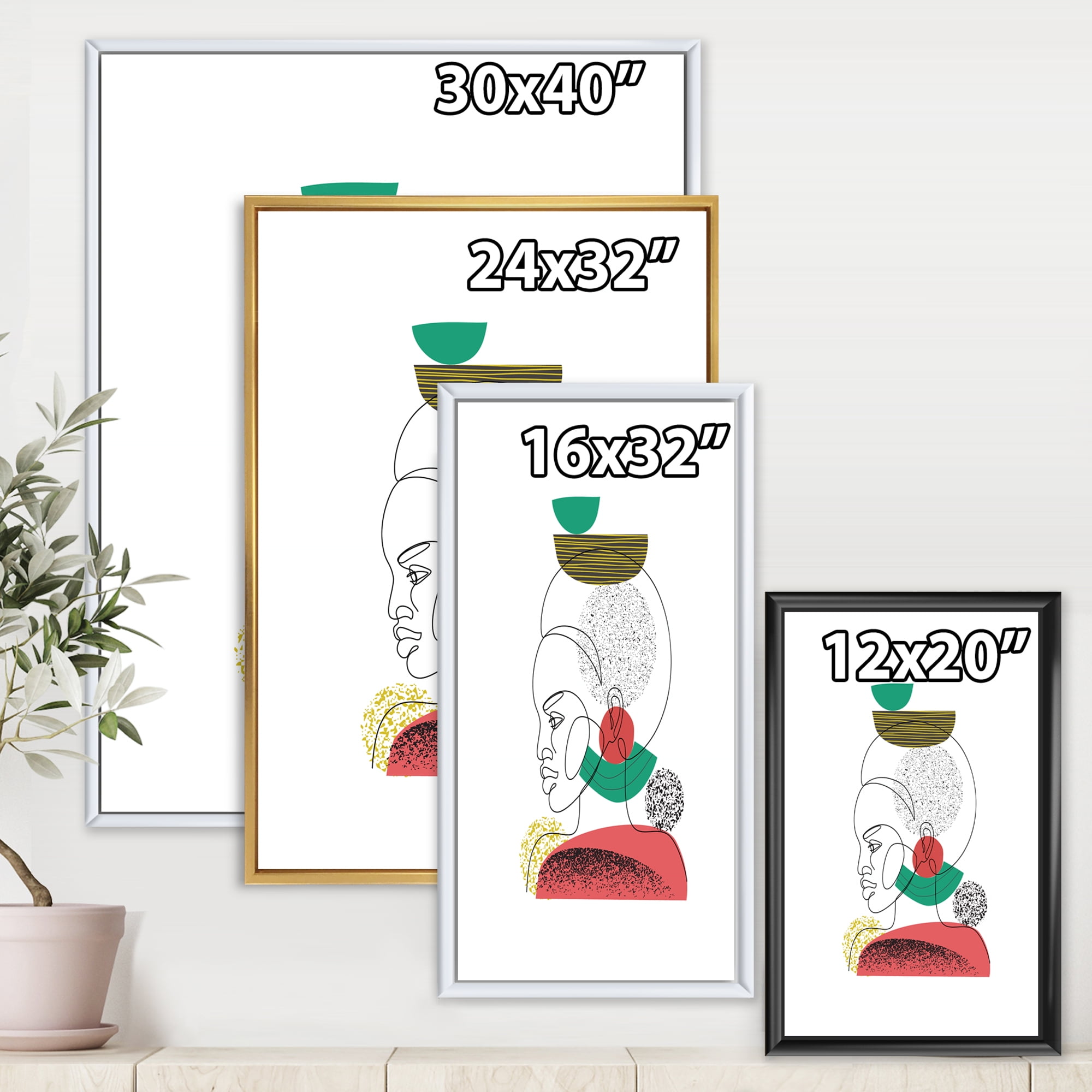 Designart 'One Line Portrait of Afro American Women VI' Modern Framed Canvas Wall Art Print