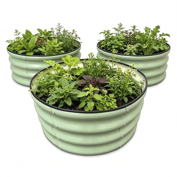 Green Rectangular Metal Planter Box, Rust Resistant Outdoor Flower Container for Patio Garden Landscaping, 3 Pack
