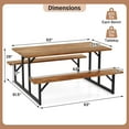 thumbnail image 3 of Costway 6-Person Acacia Wood Picnic Table with 2 Built-In Benches Umbrella Hole Metal Frame, 3 of 10