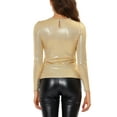 thumbnail image 3 of INSPIRE CHIC Women's Top Long Sleeve Sparkly Glitter Shiny Metallic Tops S Gold Shiny, 3 of 6