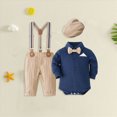thumbnail image 2 of 9 Months Infant Baby Boys 3Pcs Gentleman Suit Set With Hat Formal Dress Clothes Long Sleeve Long Sleeve Bow Romper Tops Suspender Pants Kids Gentleman Outfits Newborn Outfit Set,Blue, 2 of 4