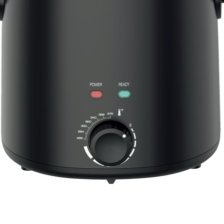 Mainstays 2 Qt Round Deep Fryer, Black, Detachable Basket, Adjustable Thermostat, Cool Touch Handle
