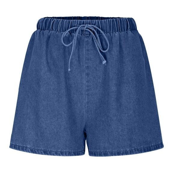 Uaswgudfs ​Shorts for Women Casual Denim Elastic Waist Drawstring - Lightweight Relaxed Fit Everyday Comfort Jean Short Dark Blue XL