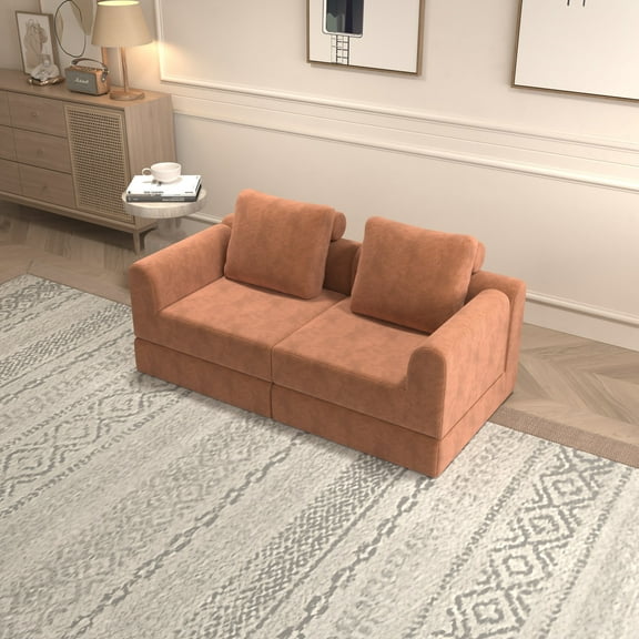 Convertible Folding Sofa Bed,Multi-Functional Sleeper Couch,Modern Floor Sleeper Sofa for Living Room,Bedroom,Orange