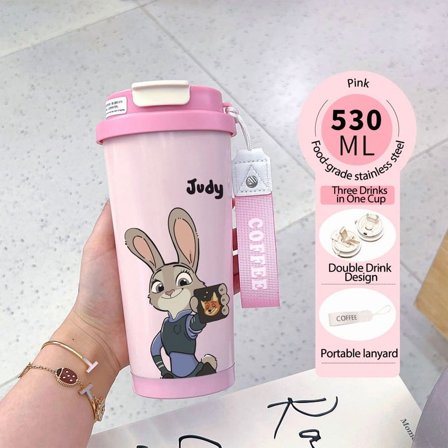 Zootopia Judy Cup Mug Travel Coffee Stainless Steel with Lid Tumbler Gifts for Fan Lover Water Bottle 18oz