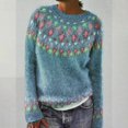 thumbnail image 2 of Baqcunre Womens Knitted Patchwork Print Retro Sweater Casual Loose Crewneck Long Sleeve Lightweight Cropped Pullover Tops for Women, 1PC Top Blue L, 2 of 8