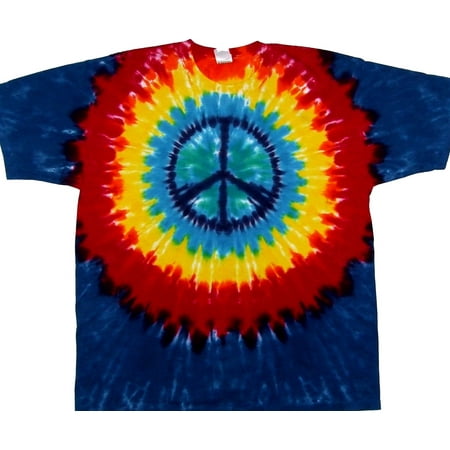 Rainbow Hand Dyed Tie Dye - Tie Dyed Shop Rainbow Peace Sign Tie Dye T Shirt-Short Sleeve-Small