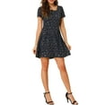 thumbnail image 6 of MODA NOVA Juniors Printed Square Neck Short Sleeve A-Line Prom Dress, 6 of 7