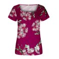 thumbnail image 5 of Summer Saving Wycnly Womens Shirts Fashion Smocked Swing Hem Tunic Tops Summer Short Sleeve Square Neck Ladies Flowers Print Tops and Blouses Red XL, 5 of 5