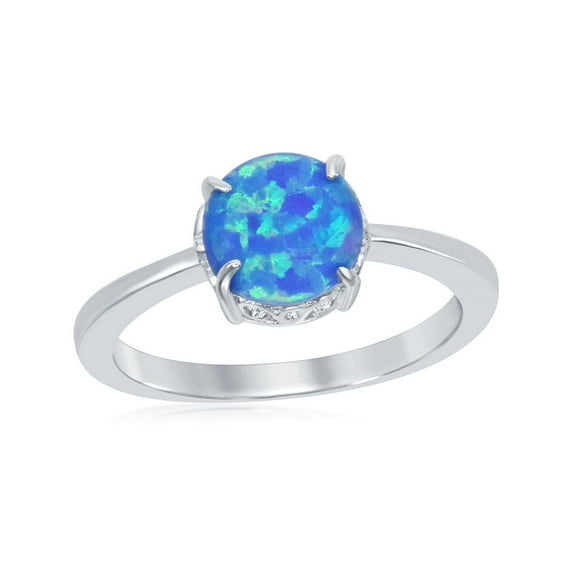 Daily Delight TheJewelryHut Designer Sterling Silver Four-Prong Round Blue Inlay Opal Ring