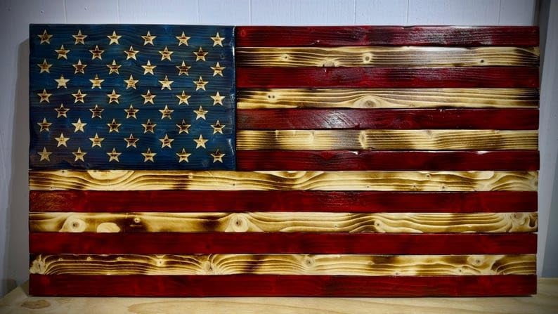 Handmade Rustic Wooden American Flag 36 x 18 Inch