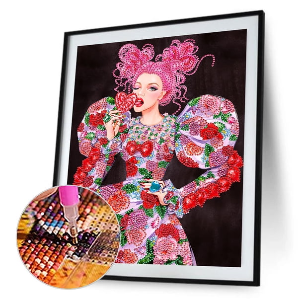 Cuadros Decorativos Kits de pintura de diamantes Fashion Lady Taladro de forma especial parcial 30x40cm (KA438) Wdftyju embutido en tela