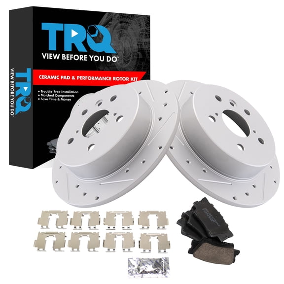 TRQ Rear Brake Pad and Rotor Set Ceramic G Coated Fits 2018-2023 Toyota Camry