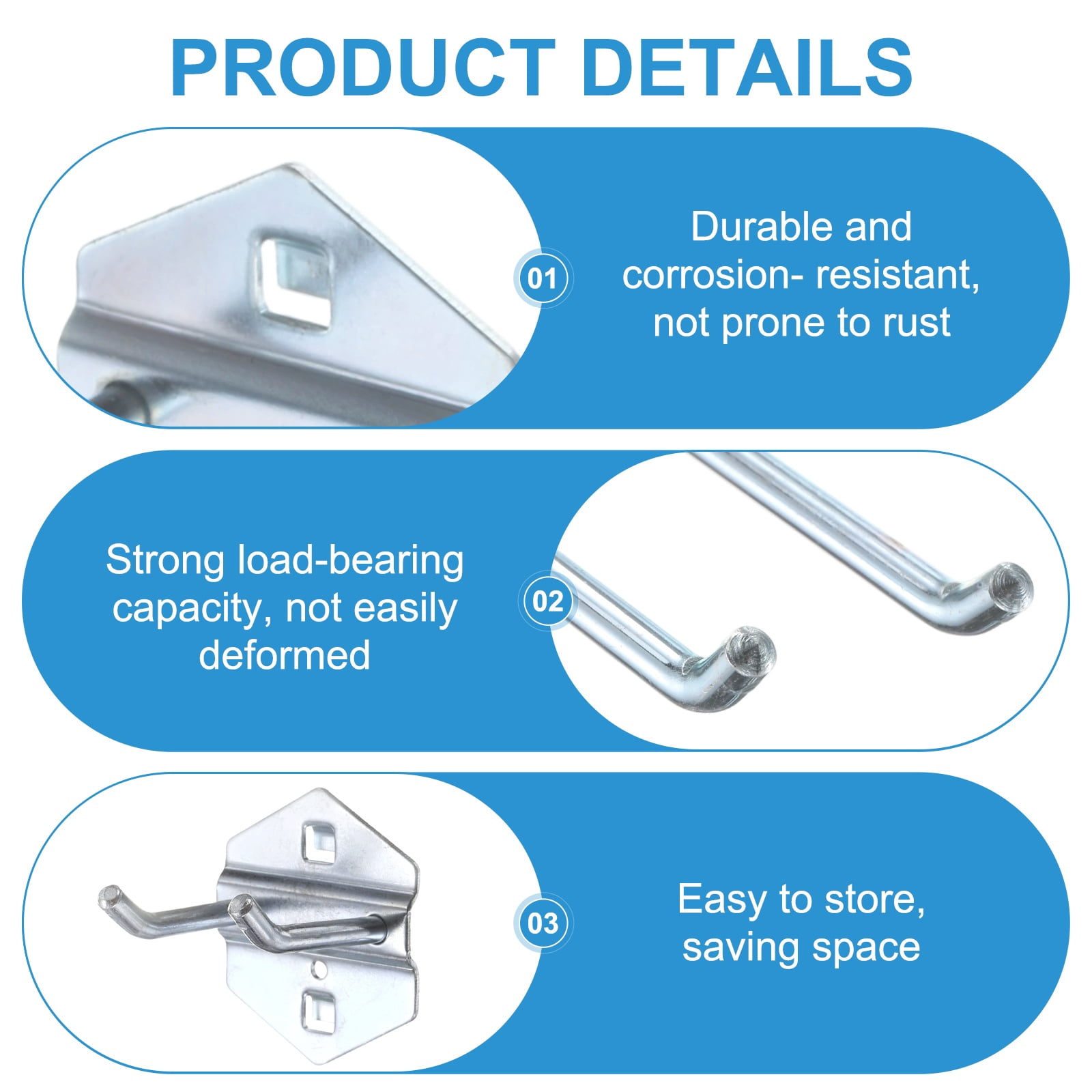 Uxcell 10Pcs Metal Square Peg Board Hooks, 2" Heavy Duty Square Hole Peg Hook for 3/8" Spaced Pegboards, Silver