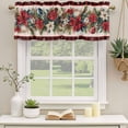 thumbnail image 2 of Christmas Curtain Valances for Windows, Kitchen Valance Window Treatments Panel 2 Pack, Xmas Botanical Poinsettia Balls Red Plaid Rod Pocket Short Curtains for Bathroom Bedroom 54 x 18 Inch, 2 of 8