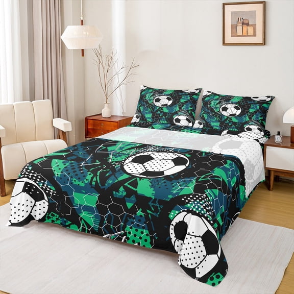 Castle Fairy Sport Gamer Soccer Twin Sheet Sets 3pcs for Boys Girls,Graffiti Splash Twin Fitted Sheet Microfiber,Abstract Geometric Honeycomb Breathable Flat Sheet,Microfiber Bedroom Decor