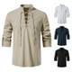 thumbnail image 2 of Hombres encaje arriba camisa soporte cuello V manga larga casual vintage color puro pullover camiseta, 2 of 8