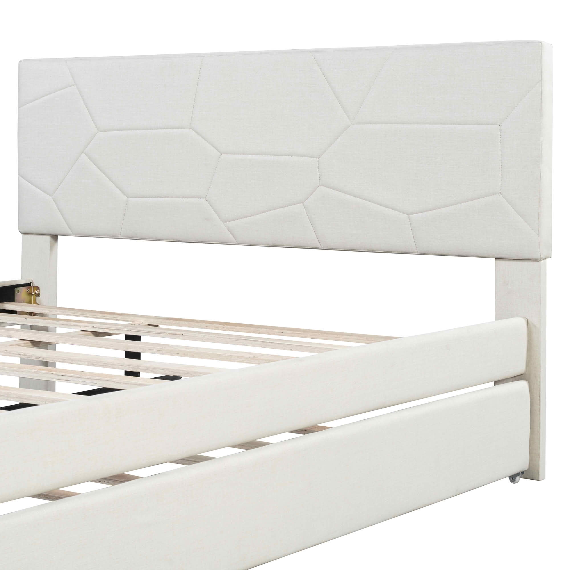 MAYEERTY Brick Pattern Upholstered Platform Bed with Twin XL Trundle, No Box Spring Needed