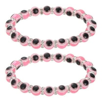 8mm Turkish Evil Eye Bracelets, 2 Pcs Good Luck Protection Beaded Stretch Bracelets Charm for Women Men Stackable Blessing Jewelry (Pink)