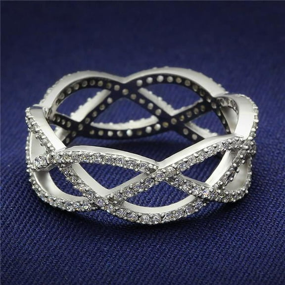 Alamode TS007-7 Women Rhodium 925 Sterling Silver Ring with AAA Grade CZ in Clear - Size 7