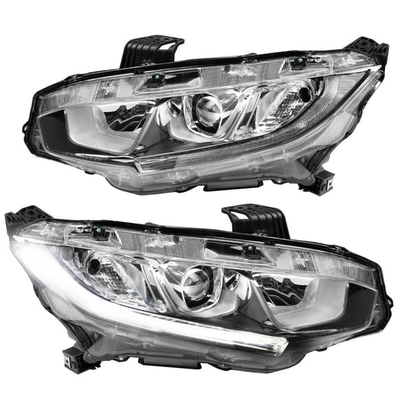For 2016-2021 Honda Civic Projector W/LED DRL Chrome Headlights Assembly Pair