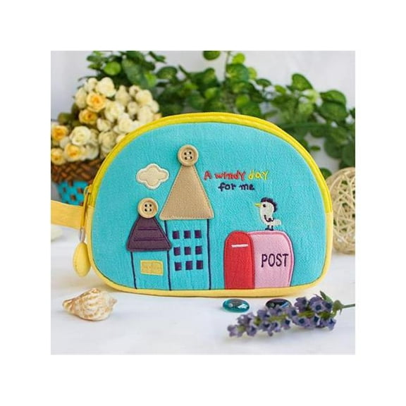 Blancho Bedding  A Windy Day - Embroidered Applique Cosmetic Bag Camera bag & Hand Purse Wallet - Blue - 7.1 x 5.1 x 2.8 in.