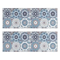 Kitchen Rugs Sets Of 2,Blue Ethnic Geometric Pattern Anti Fatigue Kitchen Mat Rugs Non Slip Washable,Decorative Kitchen Floor Mats for Kitchen,Sink,Laundry,17"X47"