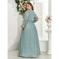 thumbnail image 2 of Beauty-Emily Plus Size Women's V-Neck Long Sleeve Sparkling Fairy Maxi Dress, Elegant Formal Gown for Wedding, Prom, Bridesmaid, Party, 2 of 6