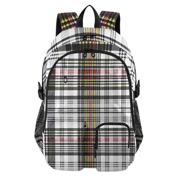 DIXRUYEE Multicolor Plaid Pattern Backpack for School 14”Laptop Compatible with Reflective Safety Strips
