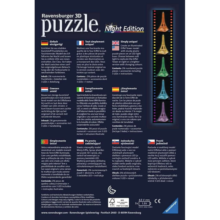 Puzzle 3D Tour Eiffel - 216 pièces Ravensburger : King Jouet, Puzzles 3D  Ravensburger - Puzzles