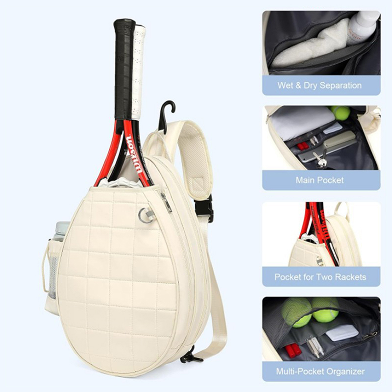 Tennis Bag, Quilted Tennis Backpack Holds 2 Rackets, Waterproof Crossbody Sling Pickleball Bags For Women, Men And Youth