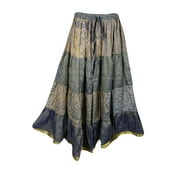 Mogul Womens Maxi Skirt Tiered Full Flare Printed Vintage Indian Sari Long Skirts