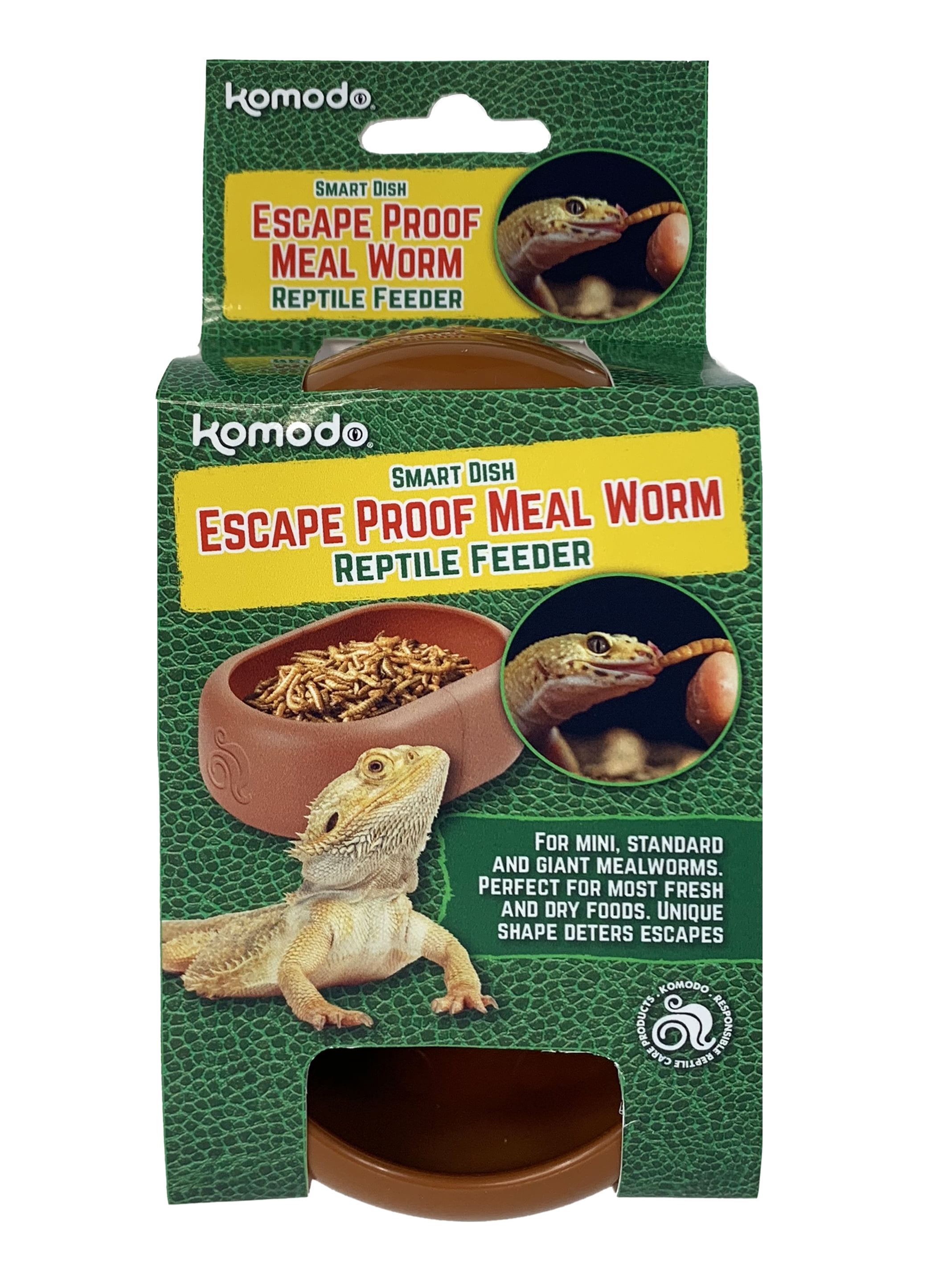 Komodo Smart Mealworm Reptile Feeding Dish for Aquarium or Reptile Tank, Brown, Thermoplastic