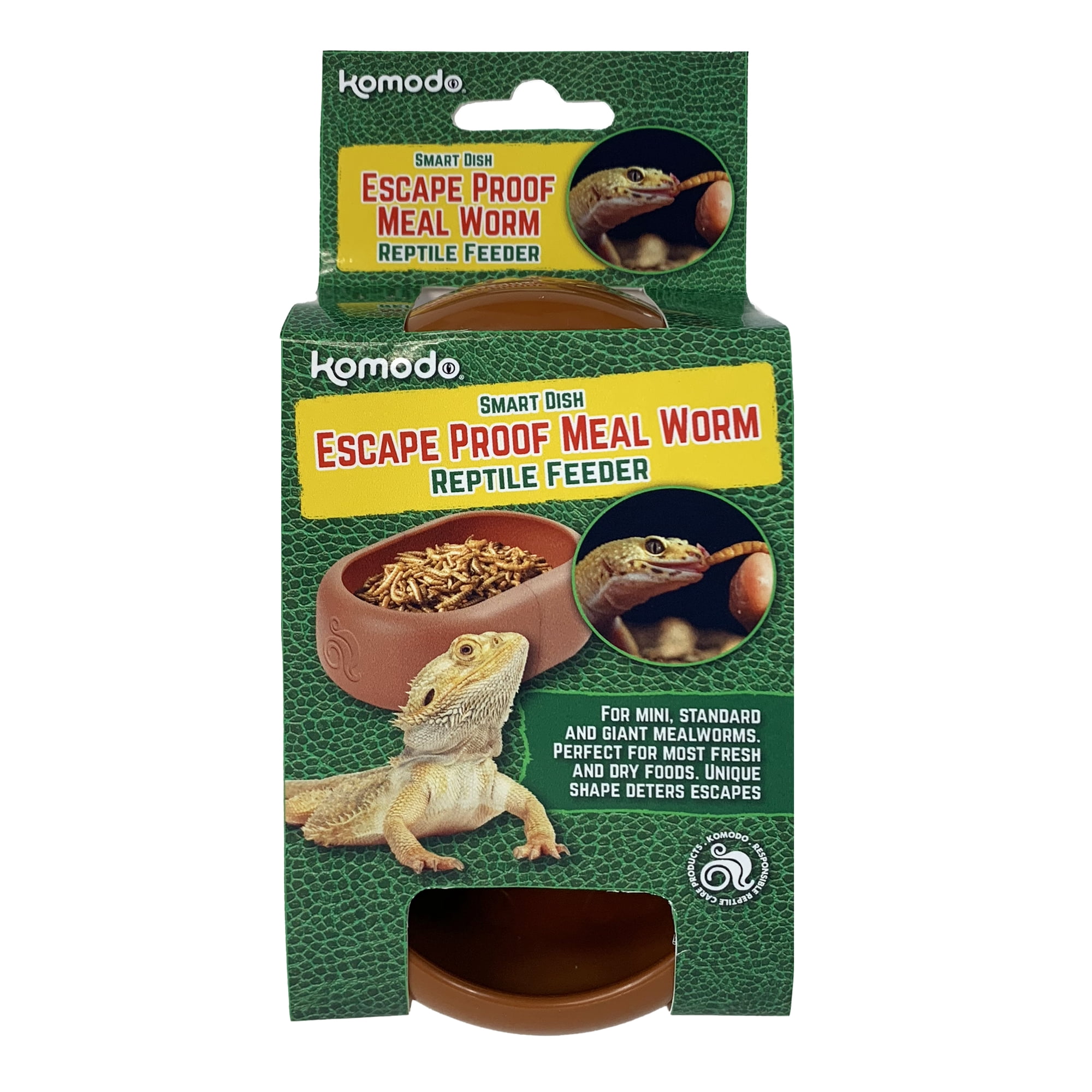 Komodo Smart Mealworm Reptile Feeding Dish for Reptile Tank, Aquarium Decor, Brown Thermoplastic