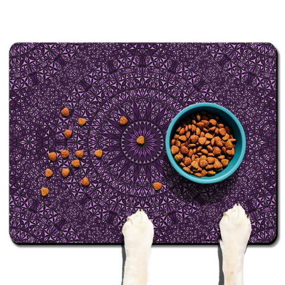 Colorful Boho Dog Food Mat - Psychedelic Art Design, 4-Layer Protection, Soft Surface for Pet Comfort