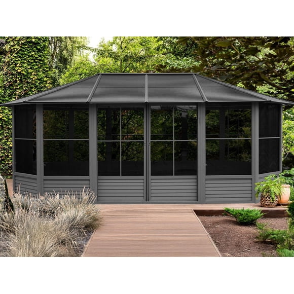 Gazebo Penguin Florence Solarium toit en metal 12 ft. x 18 ft. en Noir