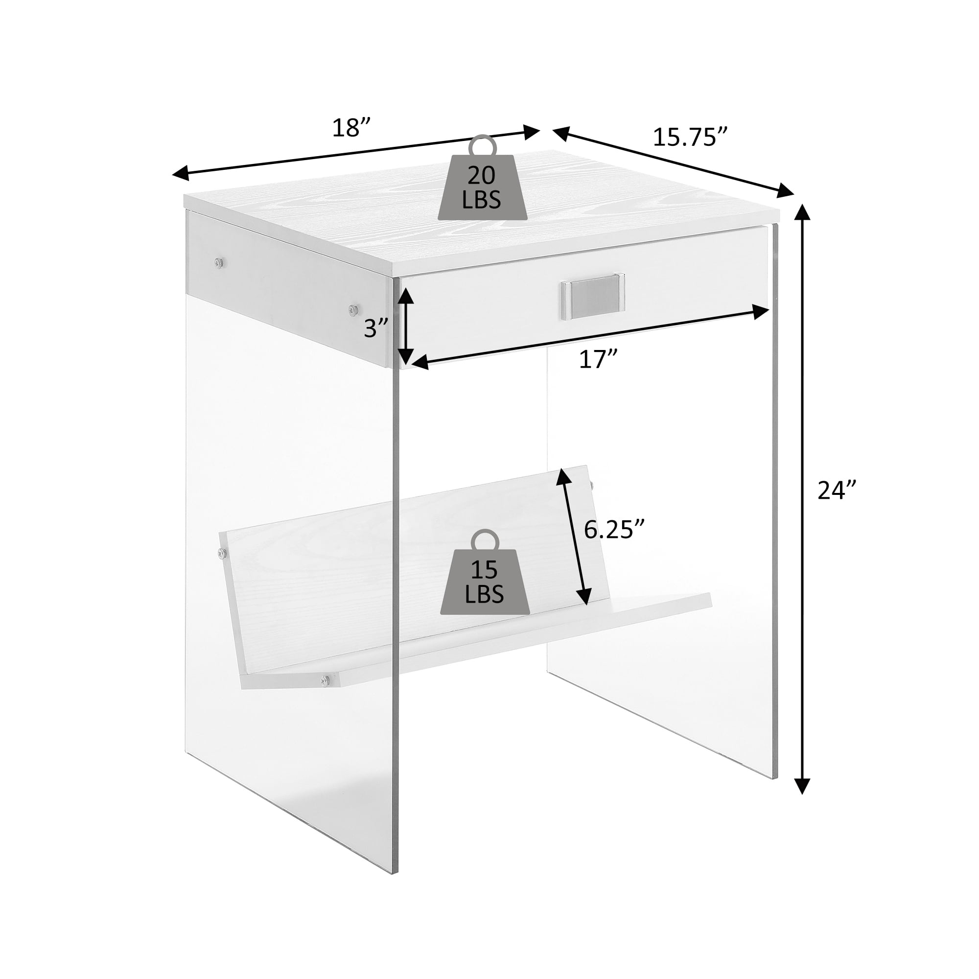 Convenience Concepts SoHo 1 Drawer End Table with Shelf, White