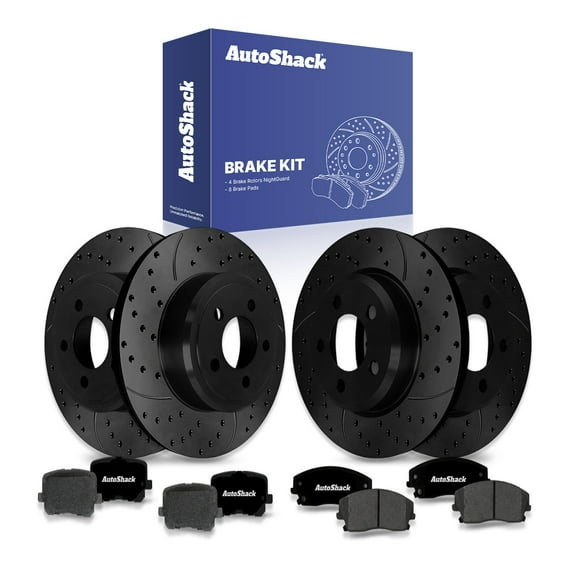 AutoShack Front Vented & Rear Solid Drilled & Slotted E-Coated Brake Rotors Black Finish   Ceramic Pads 12-PC Brake Kit Replacement for 2014-2015 Dodge Charger NightGuard