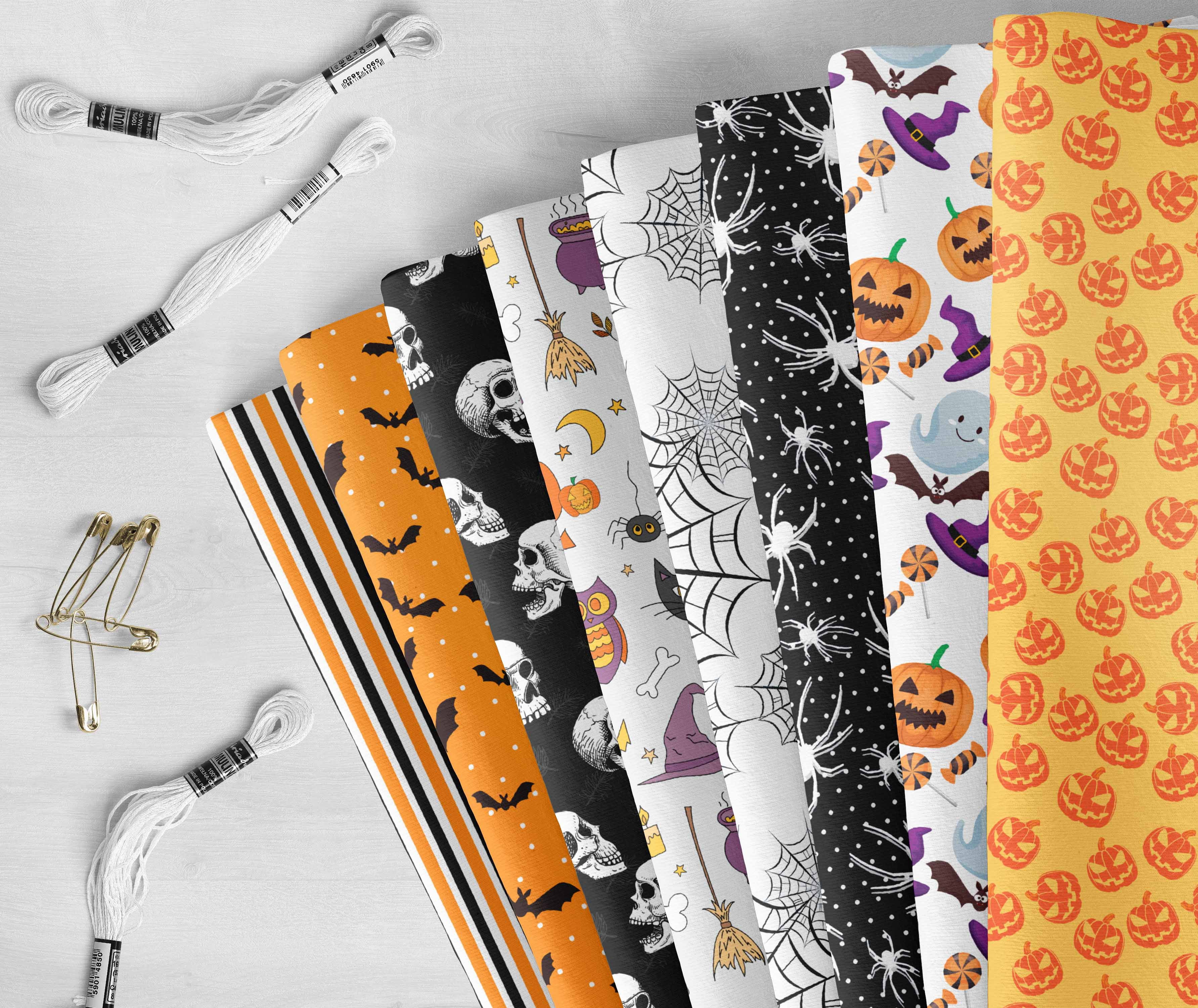 Soimoi 8 Pc Fat Quarter Bundle,HalloweenPrint 18"x 22"DIY Patchwork-100% CottonPre-Cut Quilting Fabric Orange & Black
