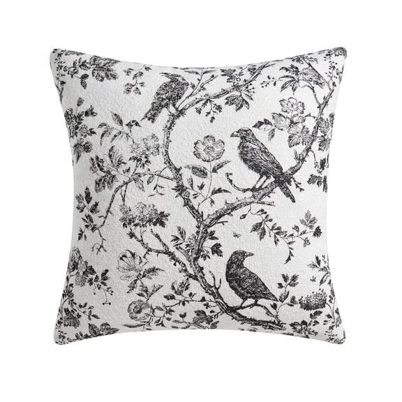 My Texas House Halloween Raven Toile Decorative Pillow, Ivory and Black, 20" x 20"