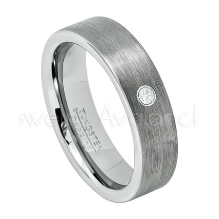 Diamond Solitaire Mens Band 6mm Pipe Cut Tungsten Ring - 0.07ct Solitaire Diamond Ring - Personalized Tungsten Wedding Ring - Custom Made April Birthstone Ring TN019BS ()