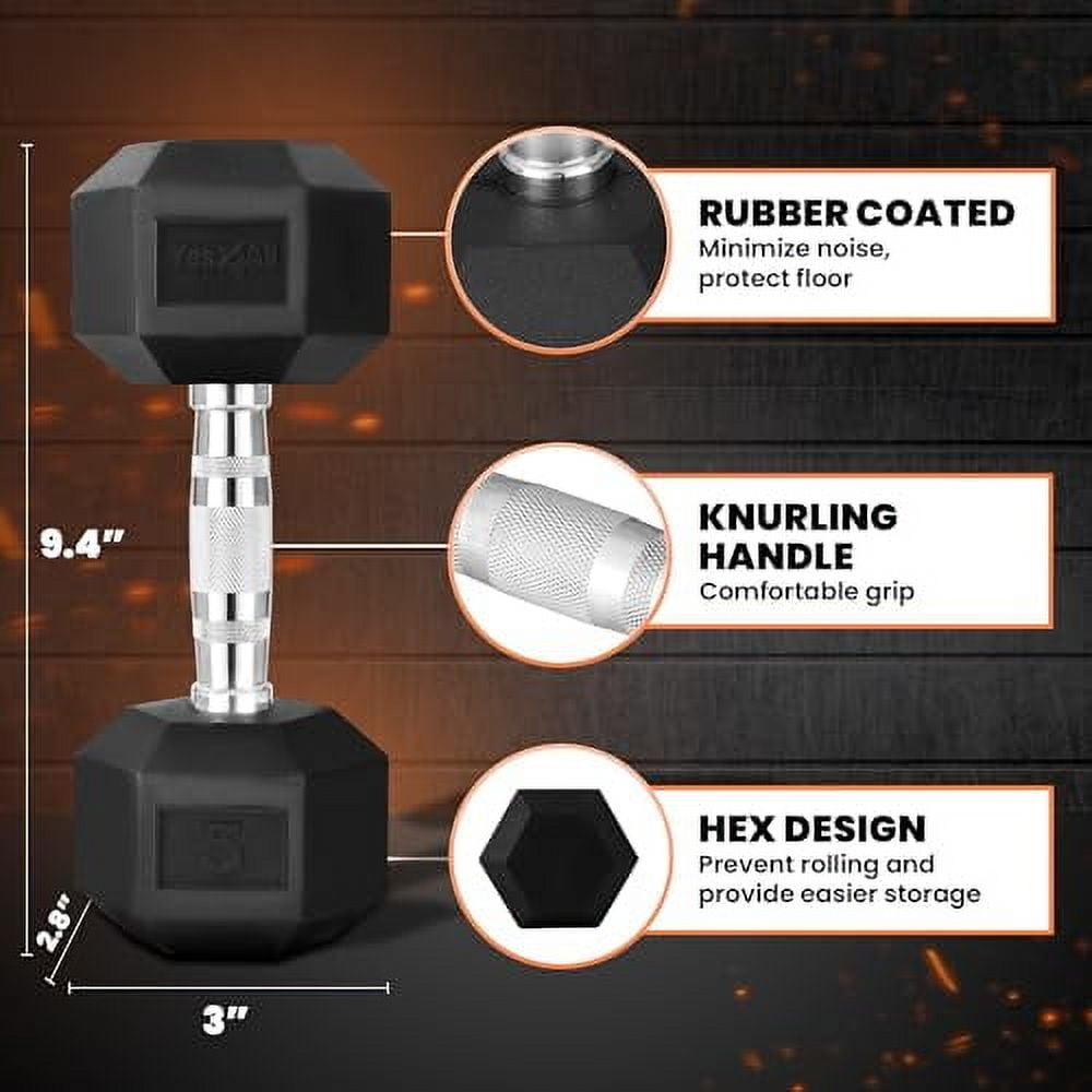 Yes4All 5 LBS Chrome Grip Encased Hex Dumbbells – Durable Hand Weights with Anti-Slip Design, Perfect for Strength Training and Workouts